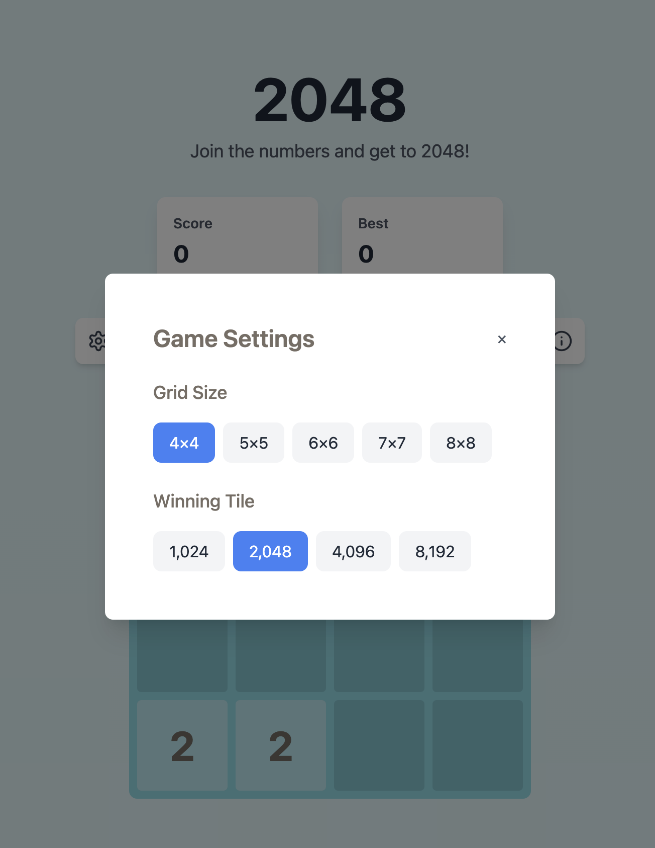 Classic 2048 screenshot