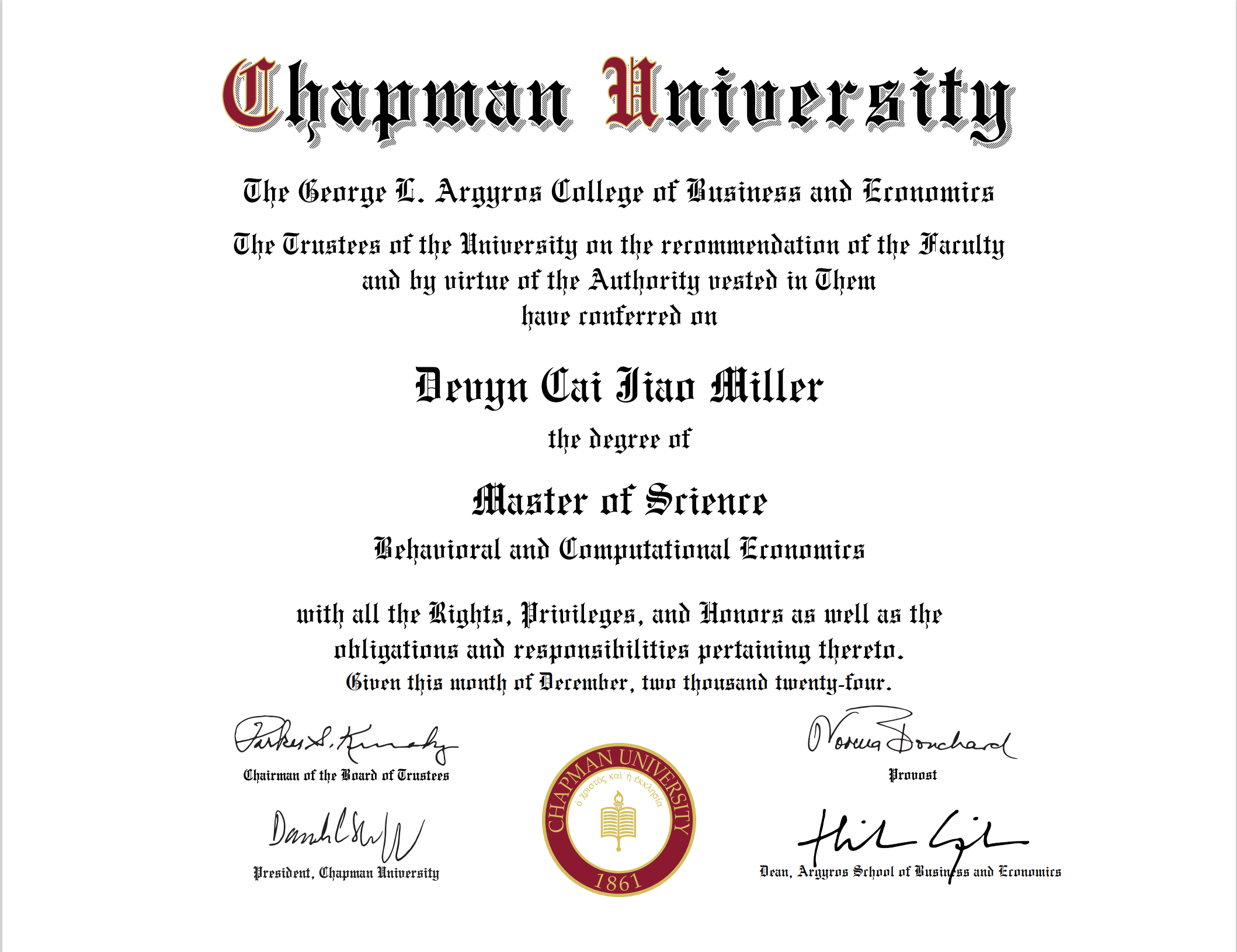 Graduating with M.S. in Behavioral and Computational Economics: A Journey Through Experimental Economics